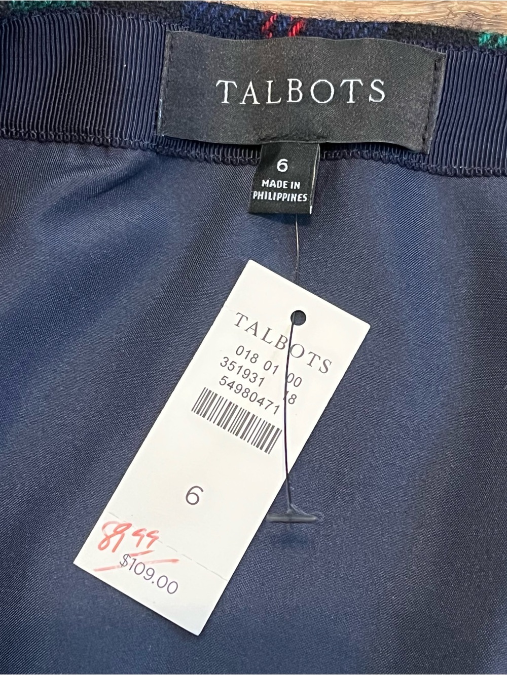 NWT Talbots Plaid Wool Blend Pencil Skirt Women’s Size 6 Green Blue Red - Picture 5 of 9